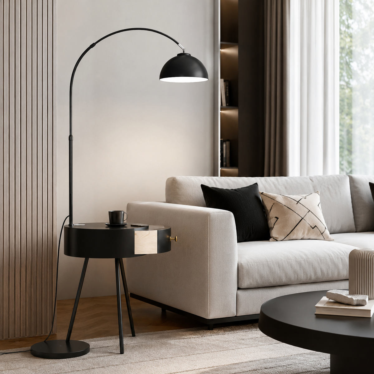 Торшер чорний з тумбою з бездротовою зарядкою H-160 cm E27 Black Helga 260758-100008331