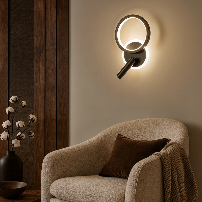 Настінний світильник чорний зі спотом та кільцем Led 14W 4000K Black Circle 250918-100002069