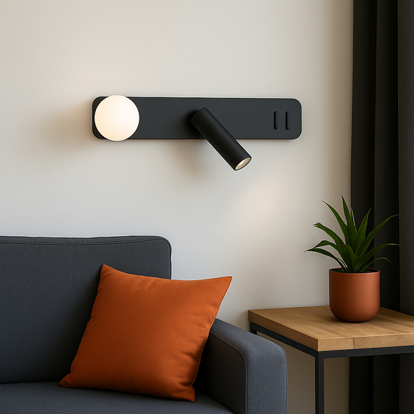 Настінний світильник чорниий з білим плафоном та спотом L-40cm Led+G9 Black Bollo 250918-100002070
