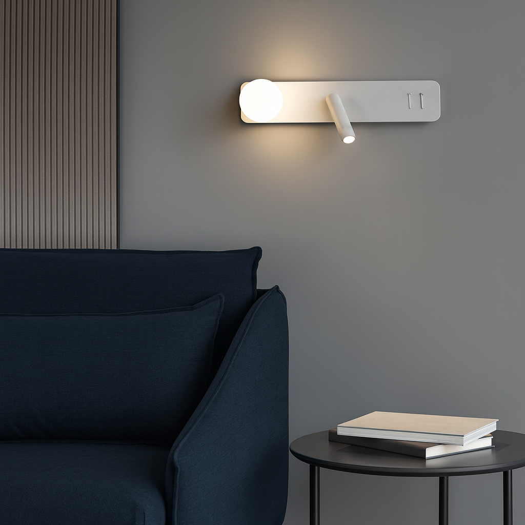 Настінний світильник білий з плафоном та спотом L-40cm Led+G9 White Bollo 250918-100002071