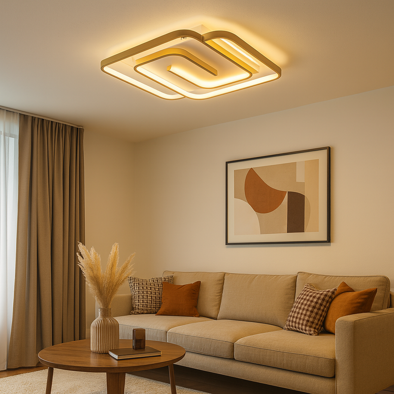 Ультратонка стельова золота люстра з пультом керування L-42 cm Led 80W Gold Double geometry 250864-100005732