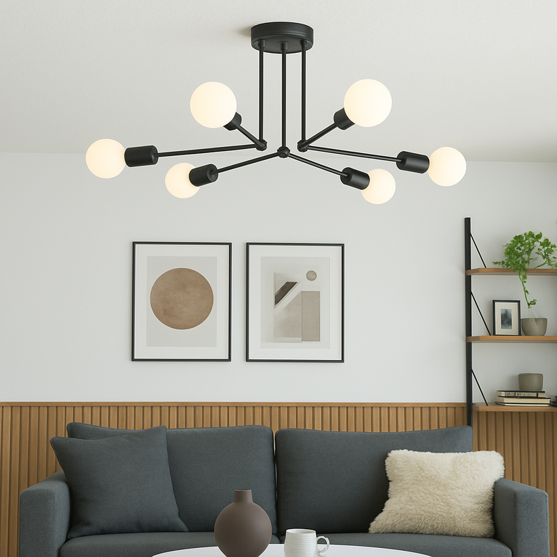 Стельова люстра чорна D-60 cm H-25 cm E27*6 Black Spider 250962-100002080
