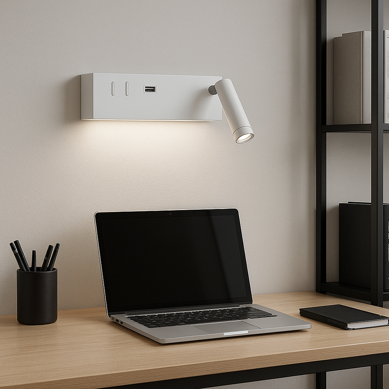 Настінний світильник білий зі спотом та USB-A L-30 cm Led 8W 4000K White Merry me 251118-100006493