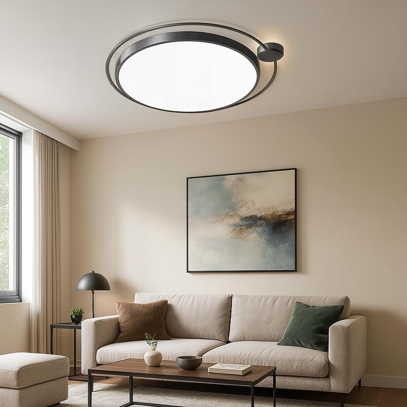 Стельовий світильник круглий чорний D-50 cm Led 38W 3000K 4500K 6000K Black orbit Ceiling 240358-100003142