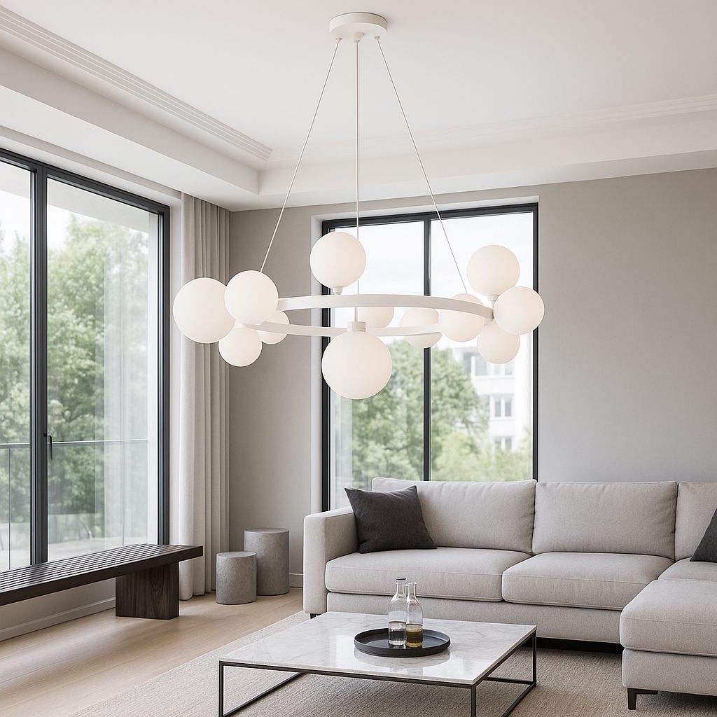 Підвісна люстра біла D-95 cm G9*18 White Bubbles 251118-100006499