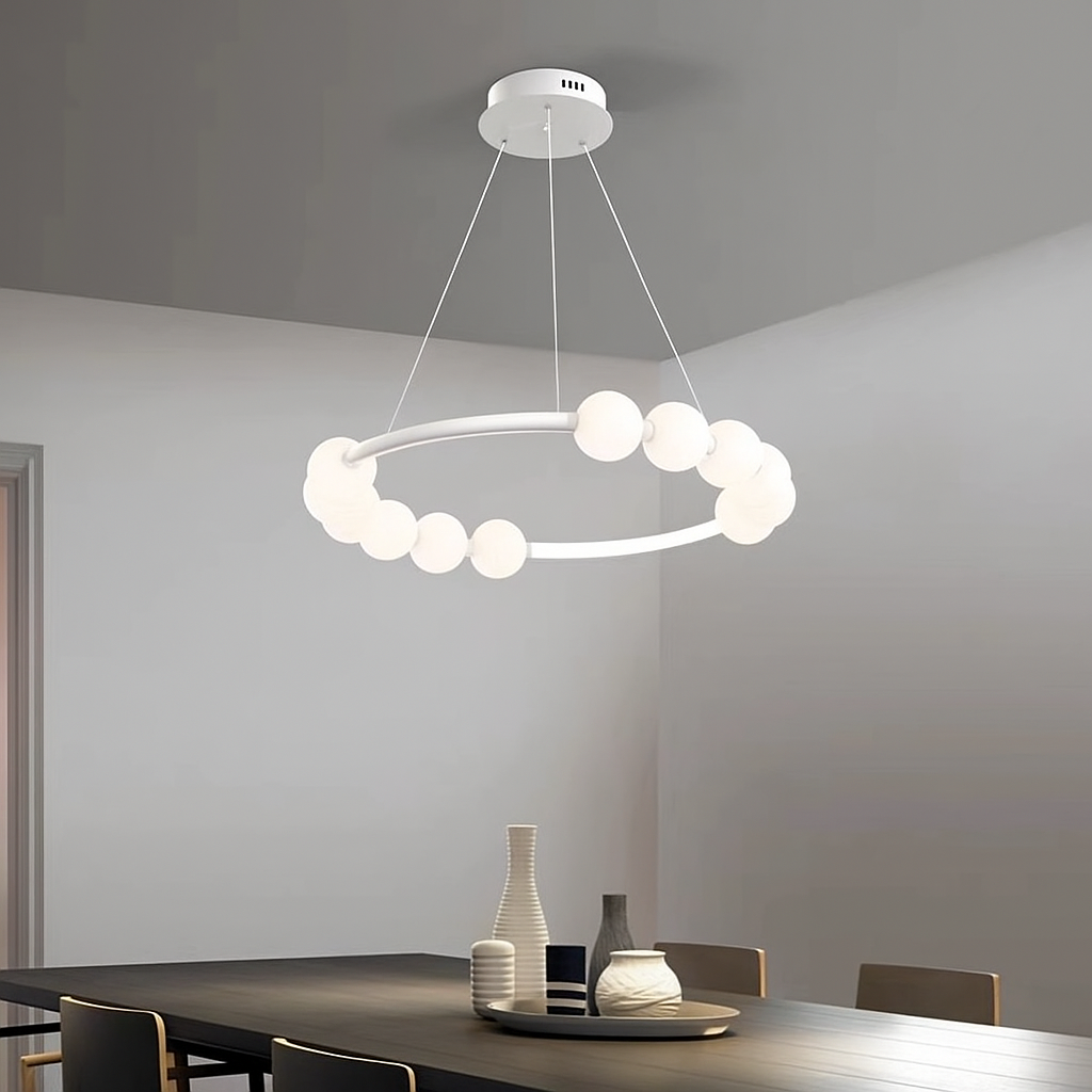 Підвісні люстри білі з перлинами D-60 cm / D-80 cm Led 3000K-6000K White Pearls 251018-100006474