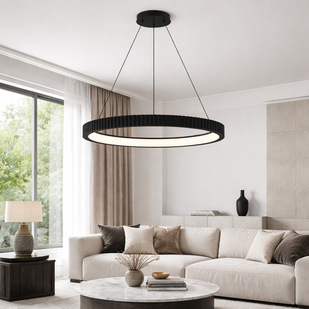 Підвісна люстра чорна D-60 cm Led 50W 3000K-6500K Black Gofre 260248-100007394