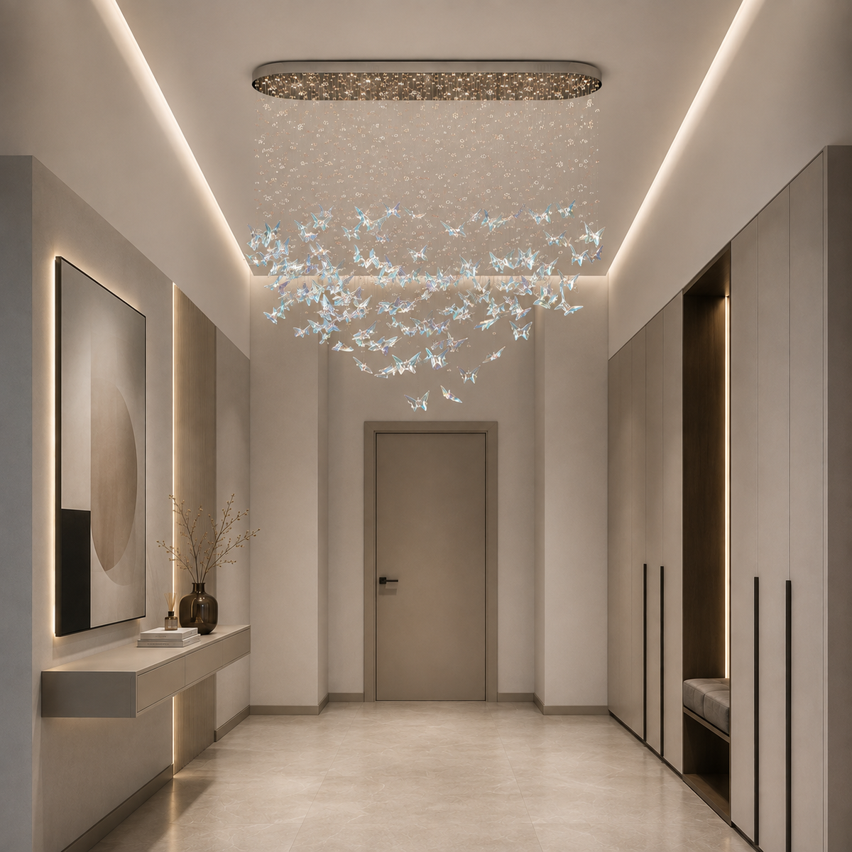 Люстра з метеликами L-150 cm Led 80W Chrome Butterflies 260817-100008535