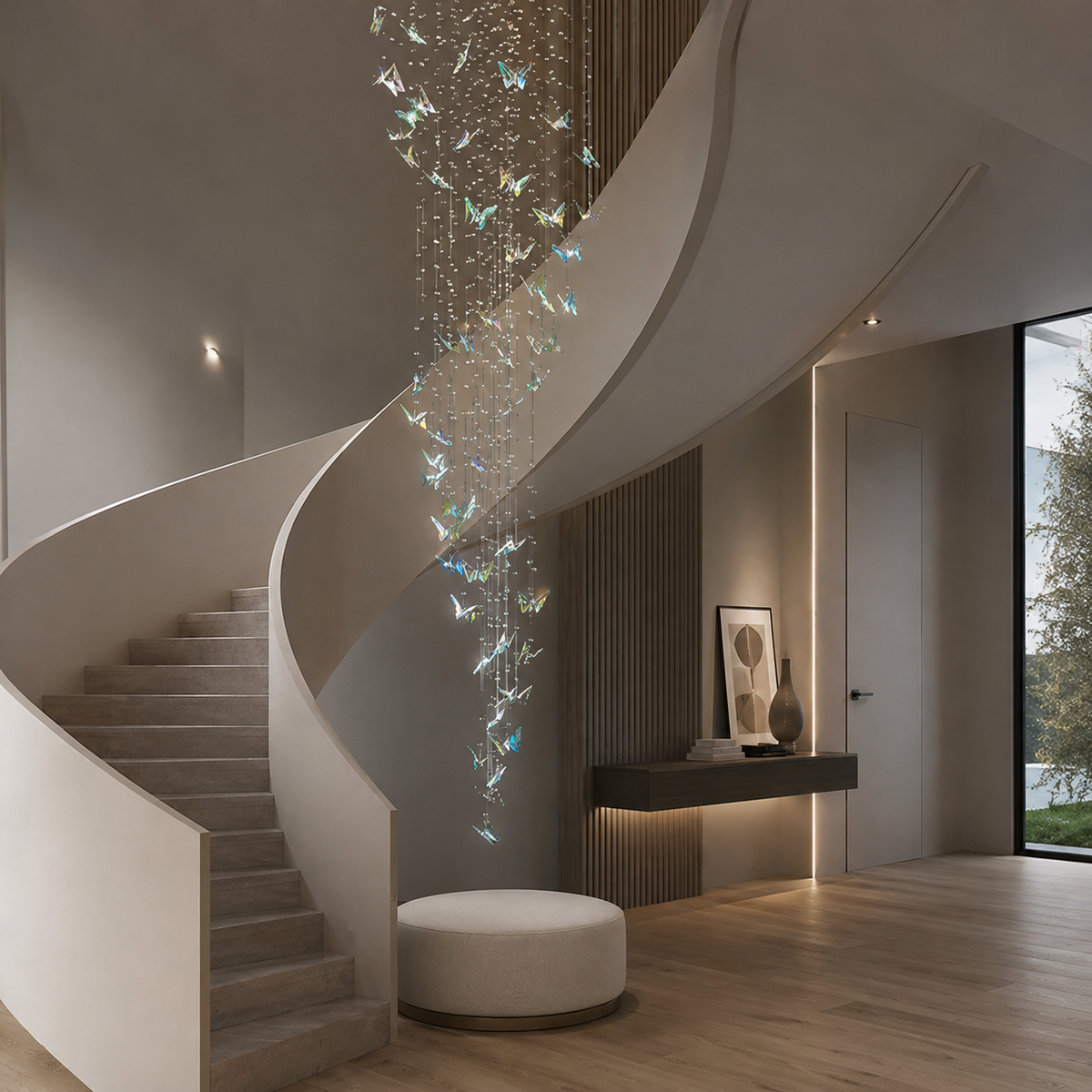 Каскадна люстра з метеликами L-80 cm Led 90W Chrome Butterflies 260817-100008536