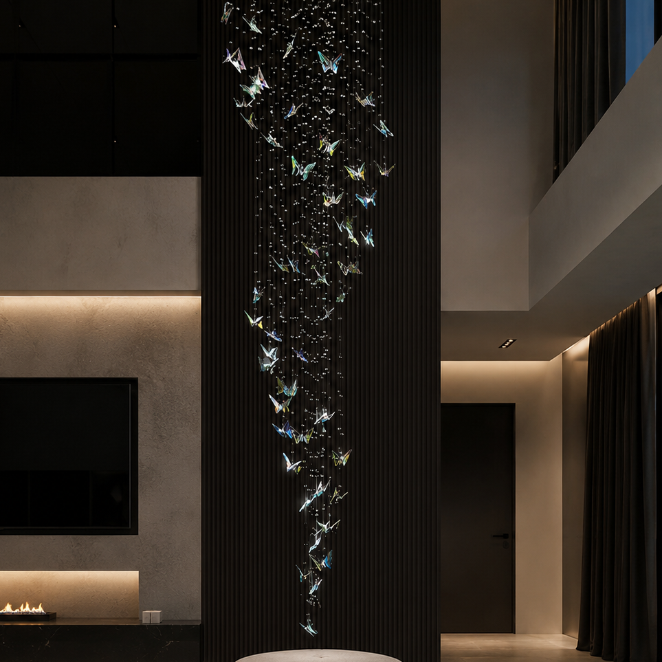 Каскадна люстра з метеликами L-80 cm Led 90W Chrome Butterflies 260817-100008536