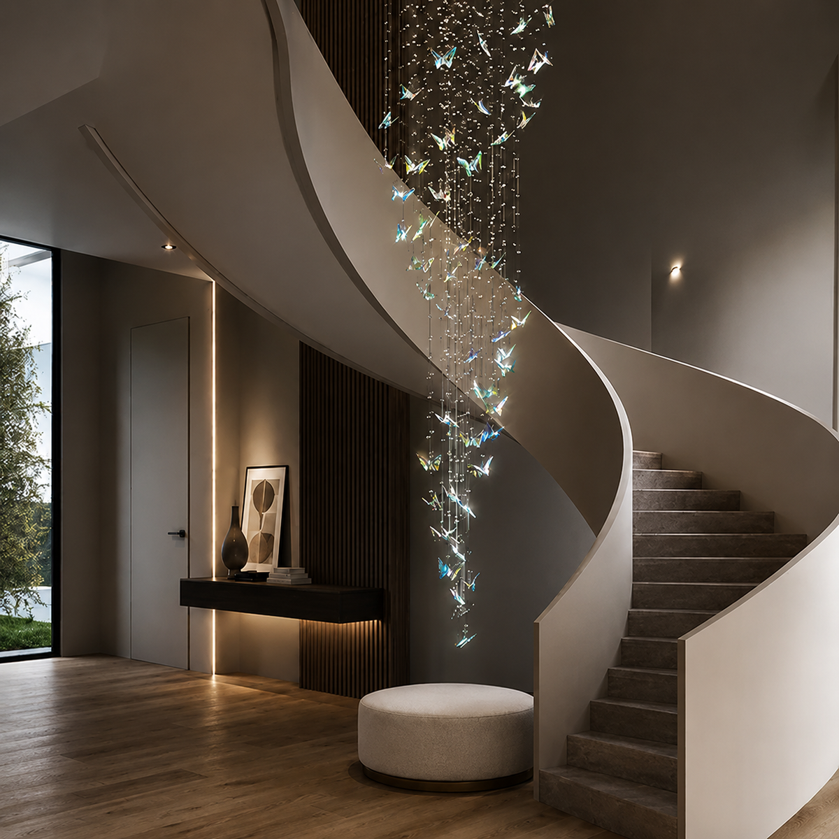Каскадна люстра з метеликами L-80 cm Led 90W Chrome Butterflies 260817-100008536