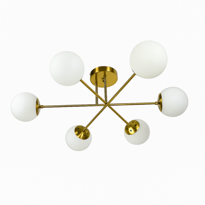 Люстра золота з білими плафонами L-73 cm H-25 cm E27*6 Gold Wendy 251118-100006510