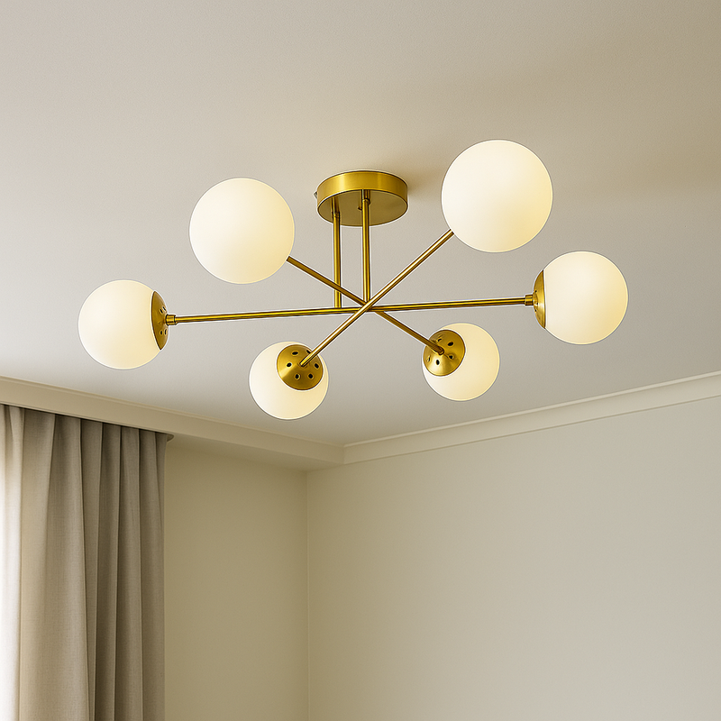 Люстра золота з білими плафонами L-73 cm H-25 cm E27*6 Gold Wendy 251118-100006510