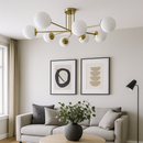 Люстра золота з білими плафонами L-73 cm H-25 cm E27*8 Gold Wendy 251118-100006511