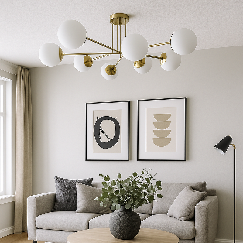 Люстра золота з білими плафонами L-73 cm H-25 cm E27*8 Gold Wendy 251118-100006511