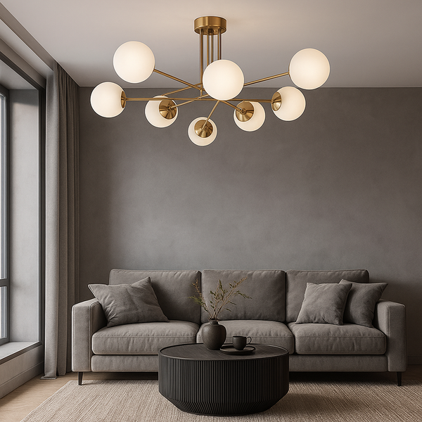 Люстра золота з білими плафонами L-73 cm H-25 cm E27*8 Gold Wendy 251118-100006511