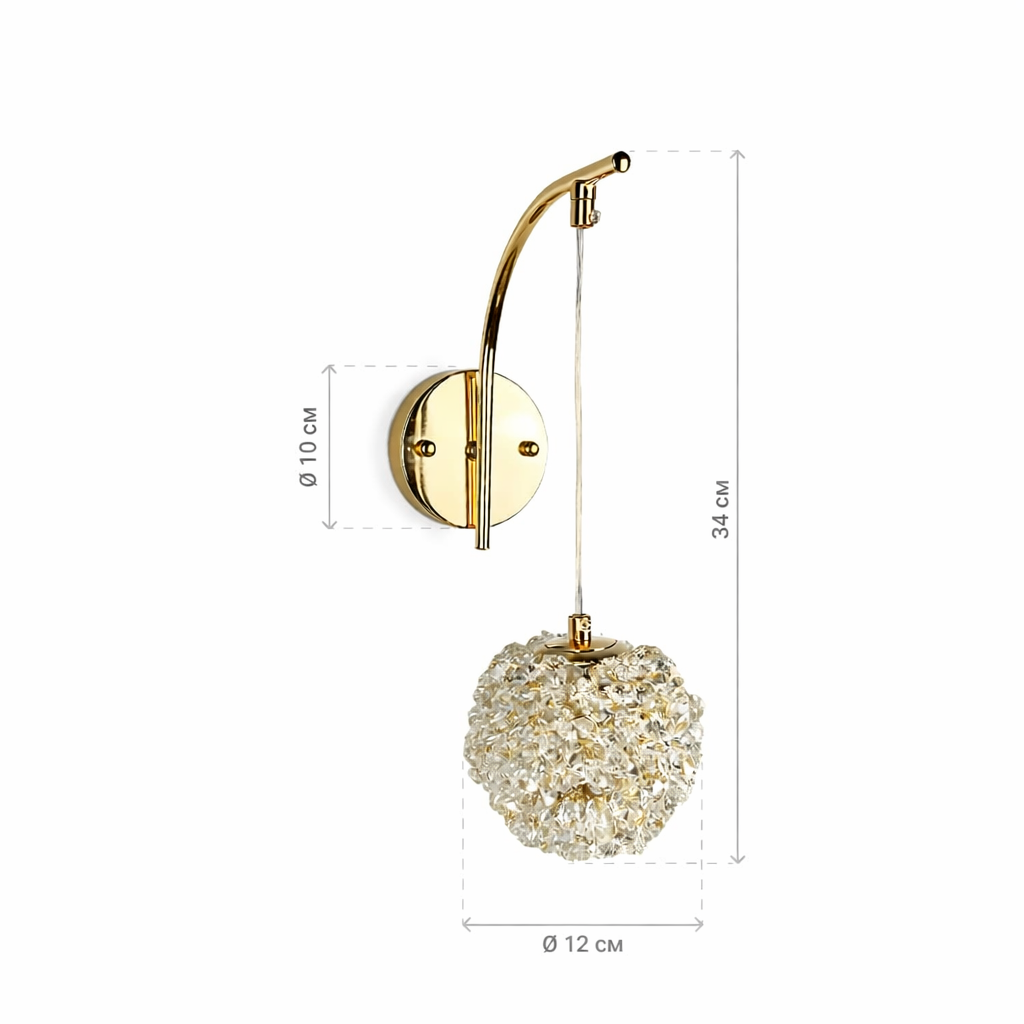 Настінний світильник золотий D-12 cm H-34 cm G9 Gold Luxury ball 260218-100007425