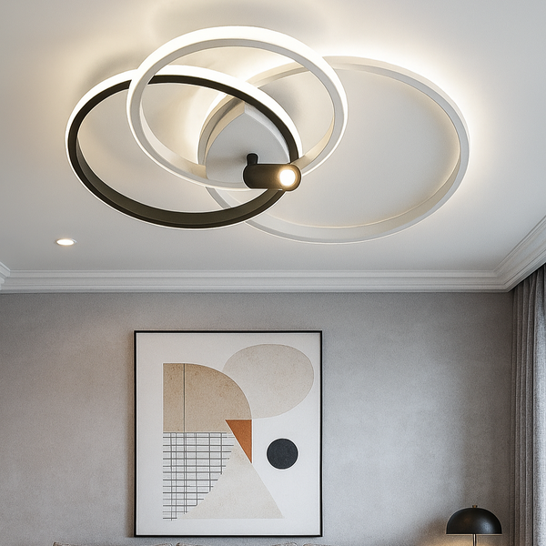 Стельова світлодіодна чорно-біла кільцева люстра з пультом L-51 cm Led 70W Black+White Circle 250875-100005745