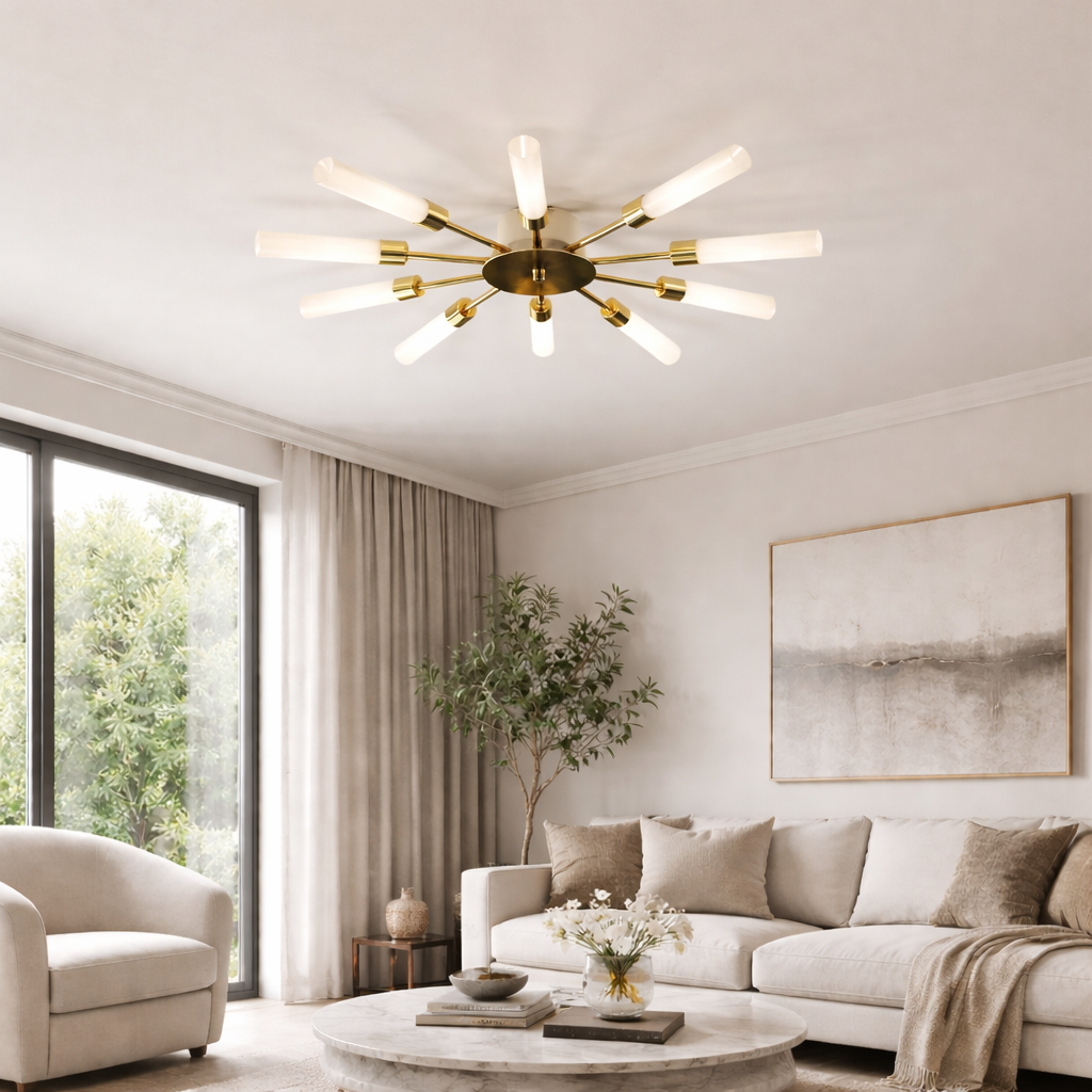 Стельова люстра золота з промінцями D-69 cm G9x12 Gold+White Sun 260118-100007044