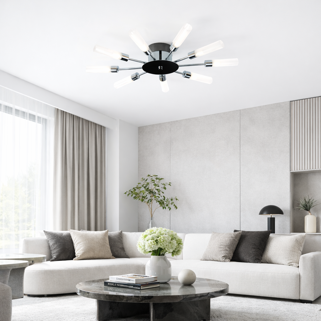 Стельові люстри срібні з промінцями D-69 cm / D-96 cm Chrome+White Sun 260118-100007046