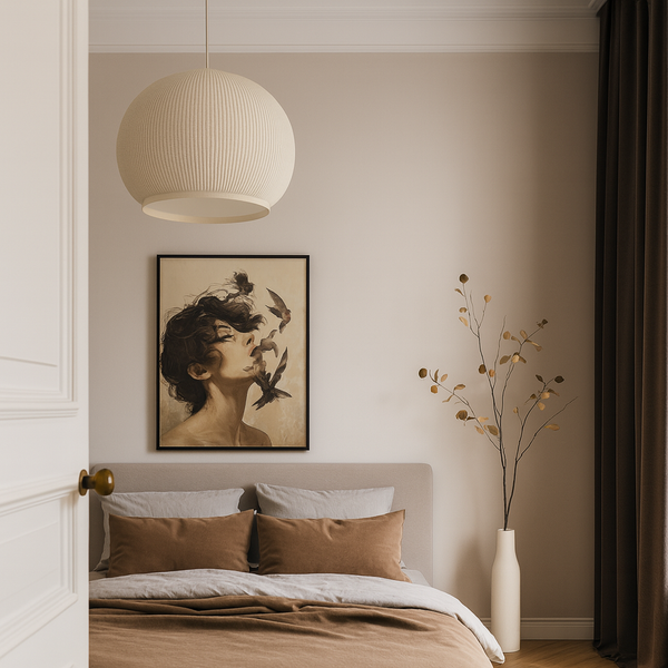 Підвісна люстра з абажуром D-45 cm E27x5 White+Beige Textile 251031-100006248