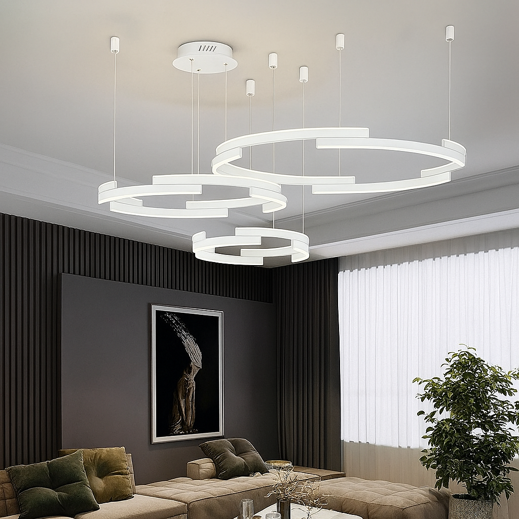 Підвісна люстра біла з пультом D-40+50+60 см Led 120W 3000K-6000K White Longi Circle new 250819-100005751