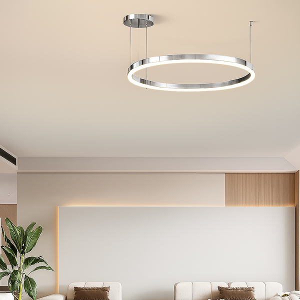 Люстра срібна з пультом D-60 cm 37W / D-80 cm 62W Chrome Kukho Circle 250819-100005754