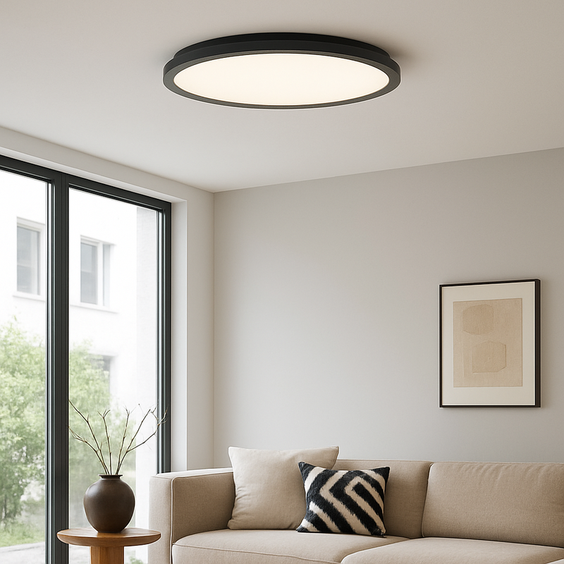 Стельовий світильник ультратонкий чорний світлодіодний D-30 cm H-3 cm IP54 Led 24W Black Circle 250940-100006035