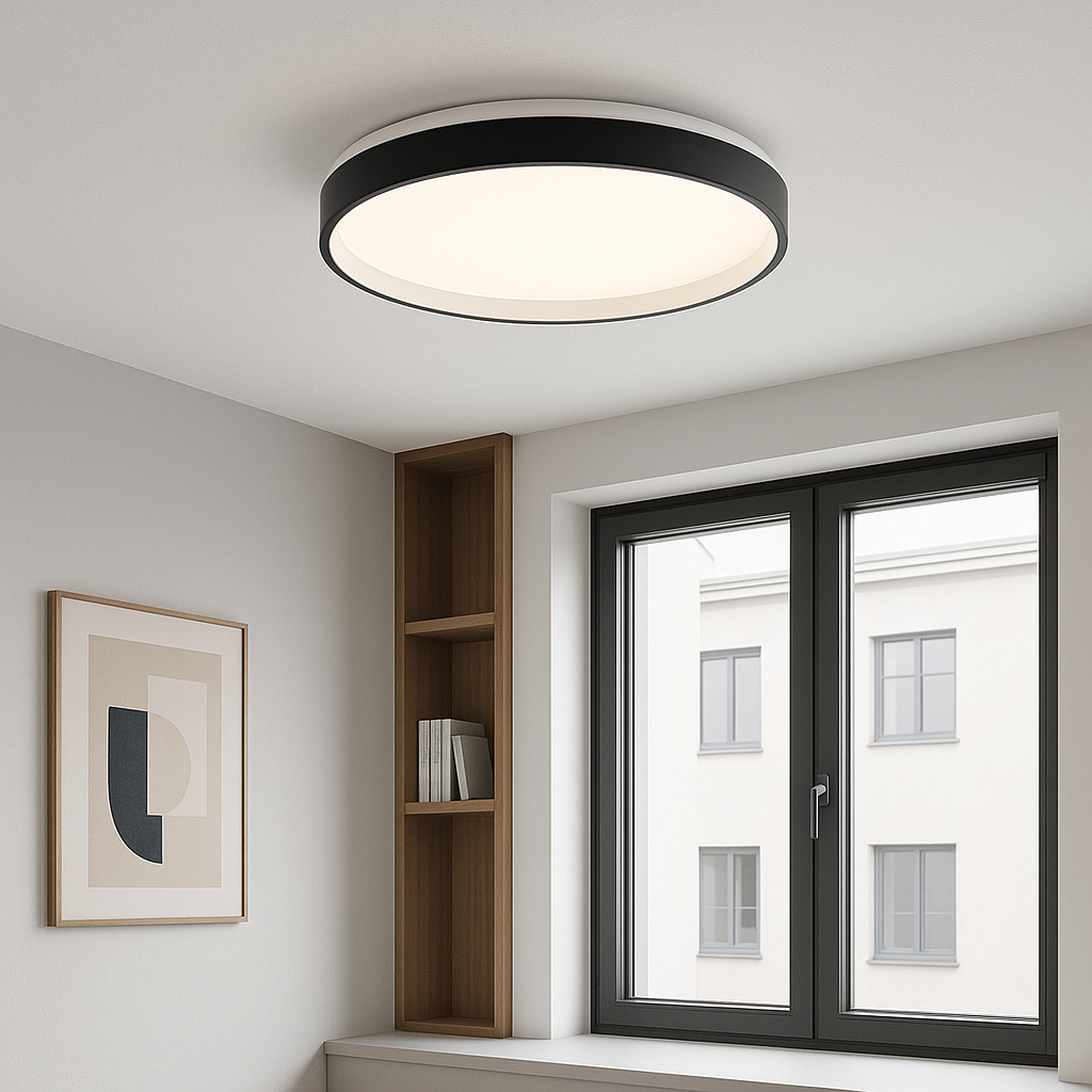 Стельовий світильник чорний світлодіодний D-38.5 cm H-7 cm IP44 Led 48W Black+White Circle 250940-100006036