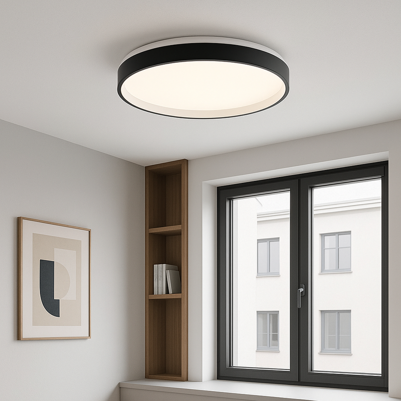 Стельовий світильник чорний світлодіодний D-38.5 cm H-7 cm IP44 Led 48W Black+White Circle 250940-100006036