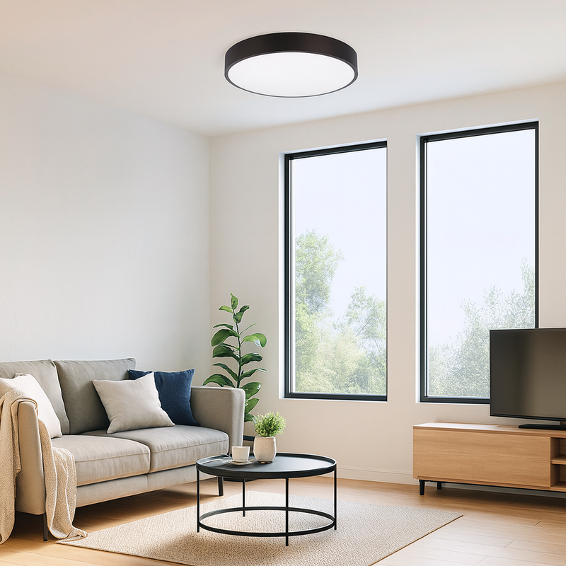 Стельовий світильник чорний світлодіодний D-40 cm H-7.2 cm IP44 Led 28W Black Circle 250940-100006038