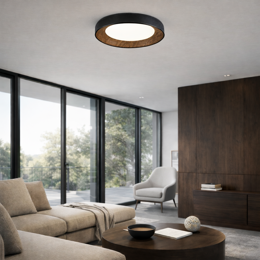 Стельова люстра чорна D-50 cm Led Black+Wood Round 260322-100007630
