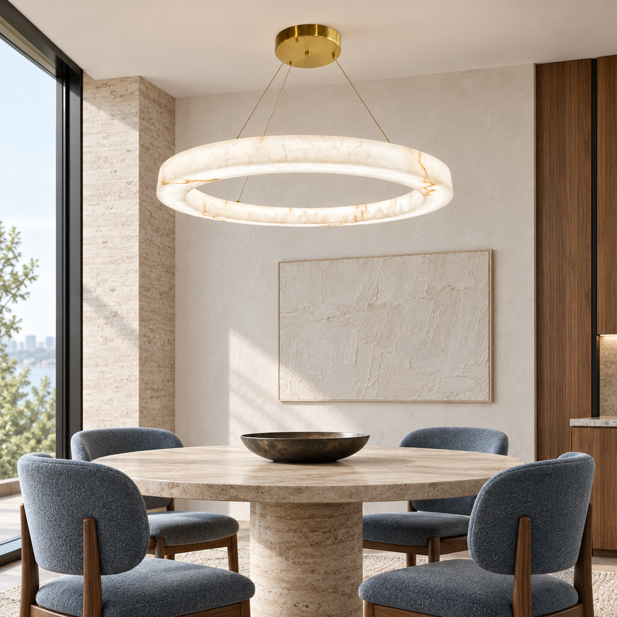 Підвісні люстри D-50 cm / D-60 cm / D-80 cm Led 3000К-6000К White+Gold Marble Imitation 260918-100008820