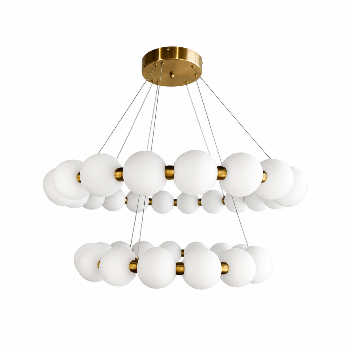 Підвісна люстра золота D-80+50 cm Led Gold+White Pearls 260918-100008825