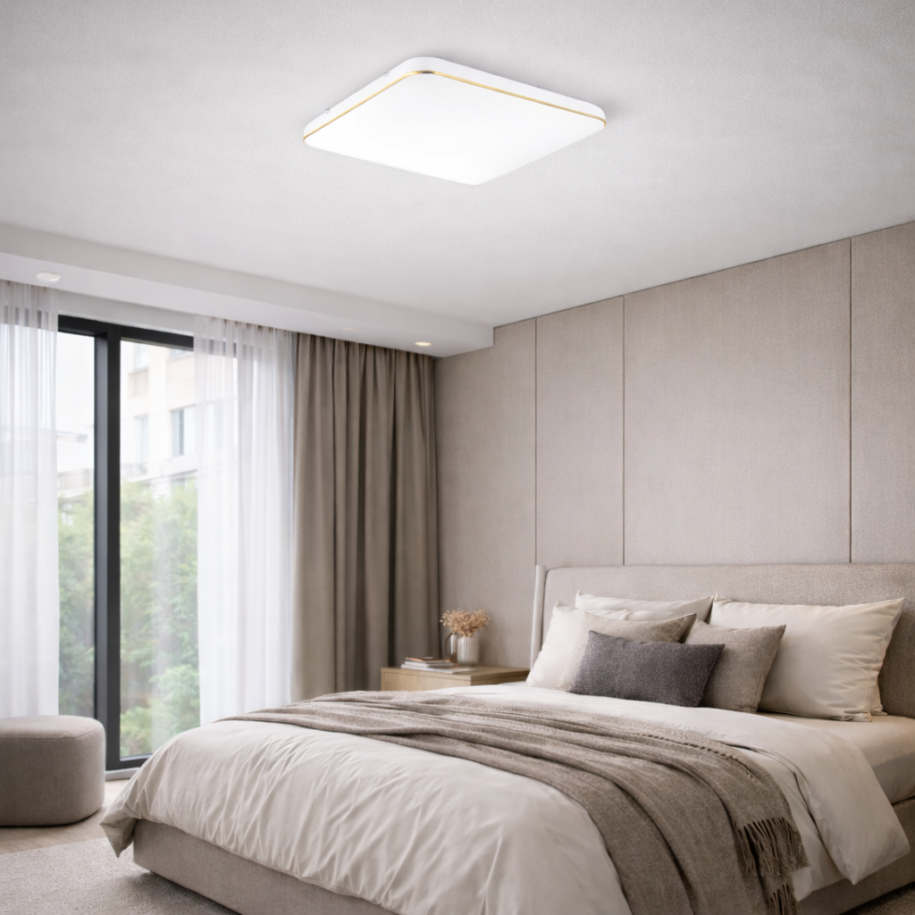 Стельова люстра біла з золотим обідком H-5.4 cm L-53 cm Led 50W 4000K White+Gold Square 260240-100007550