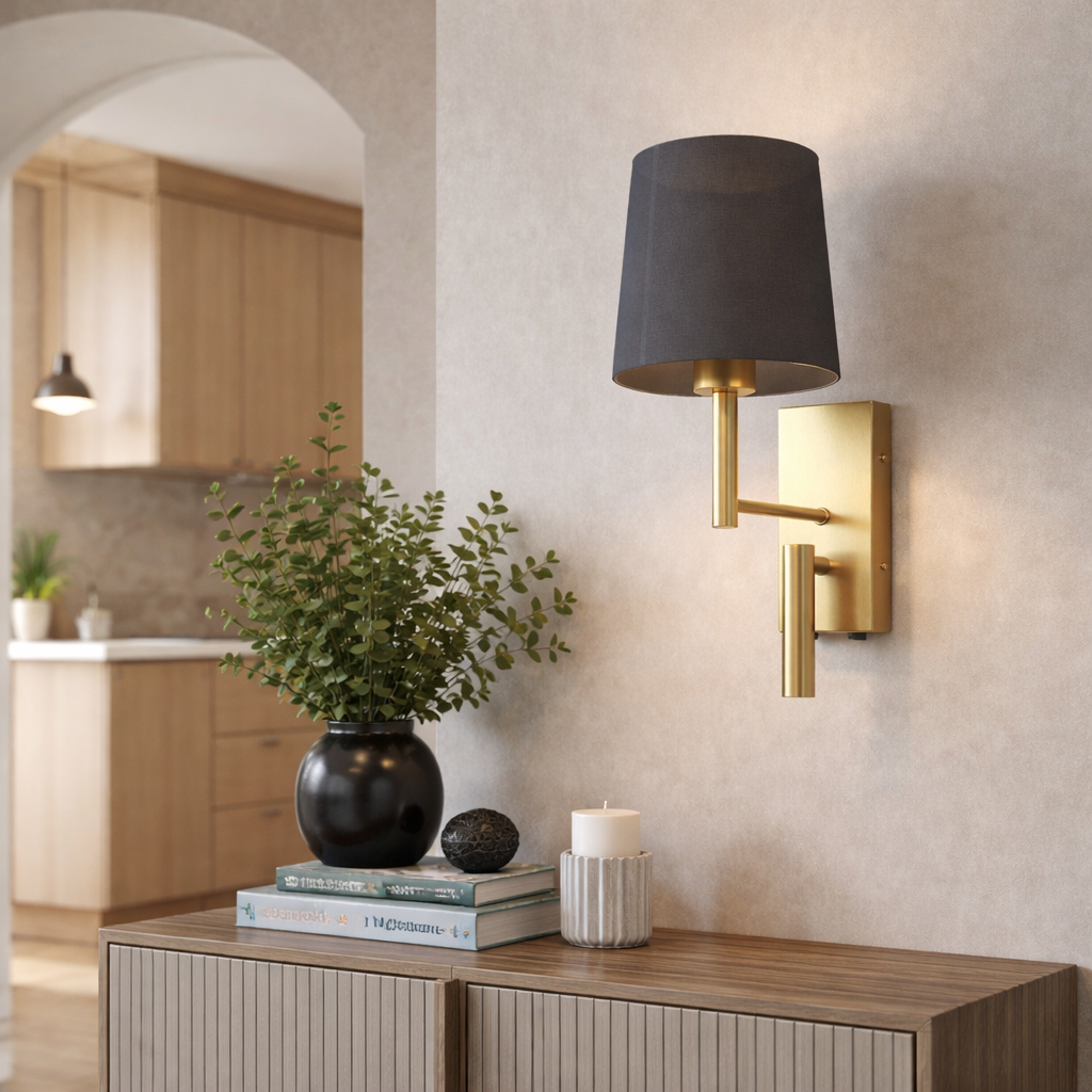 Настінний світильник з поворотним спотом H-42 cm E27 G9 Black+Gold Shade 260333-100007610
