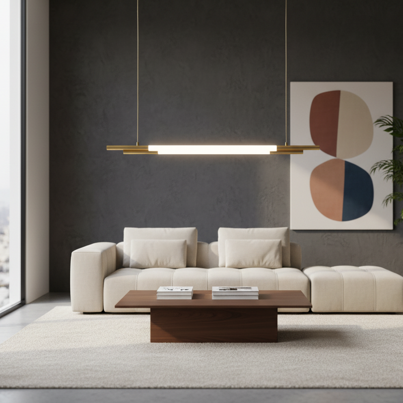 Люстри білі трубчасті видовжені з латунними елементами Led 30W / 50W / 64W / 78W Gold Linear Tube 251118-100006503