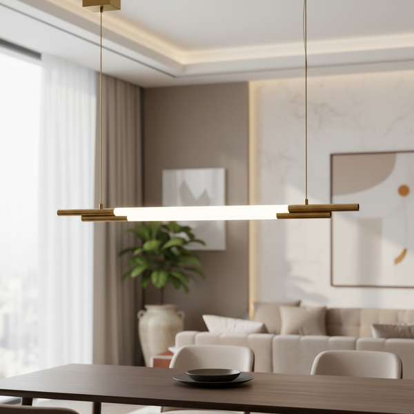 Люстри білі трубчасті видовжені з латунними елементами Led 30W / 50W / 64W / 78W Gold Linear Tube 251118-100006503