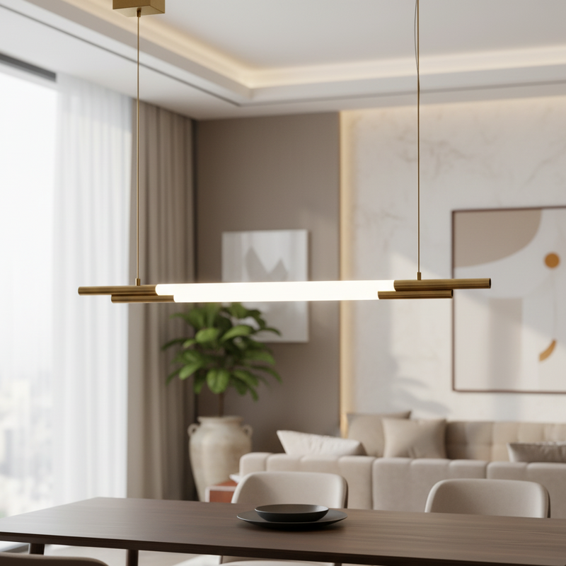 Люстри білі трубчасті видовжені з латунними елементами Led 30W / 50W / 64W / 78W Gold Linear Tube 251118-100006503