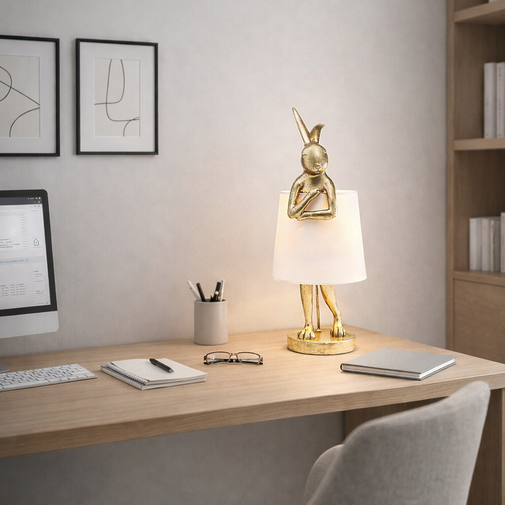 Настільна лампа кролик H-44 cm E27 Gold+White Bunny 260247-100007418