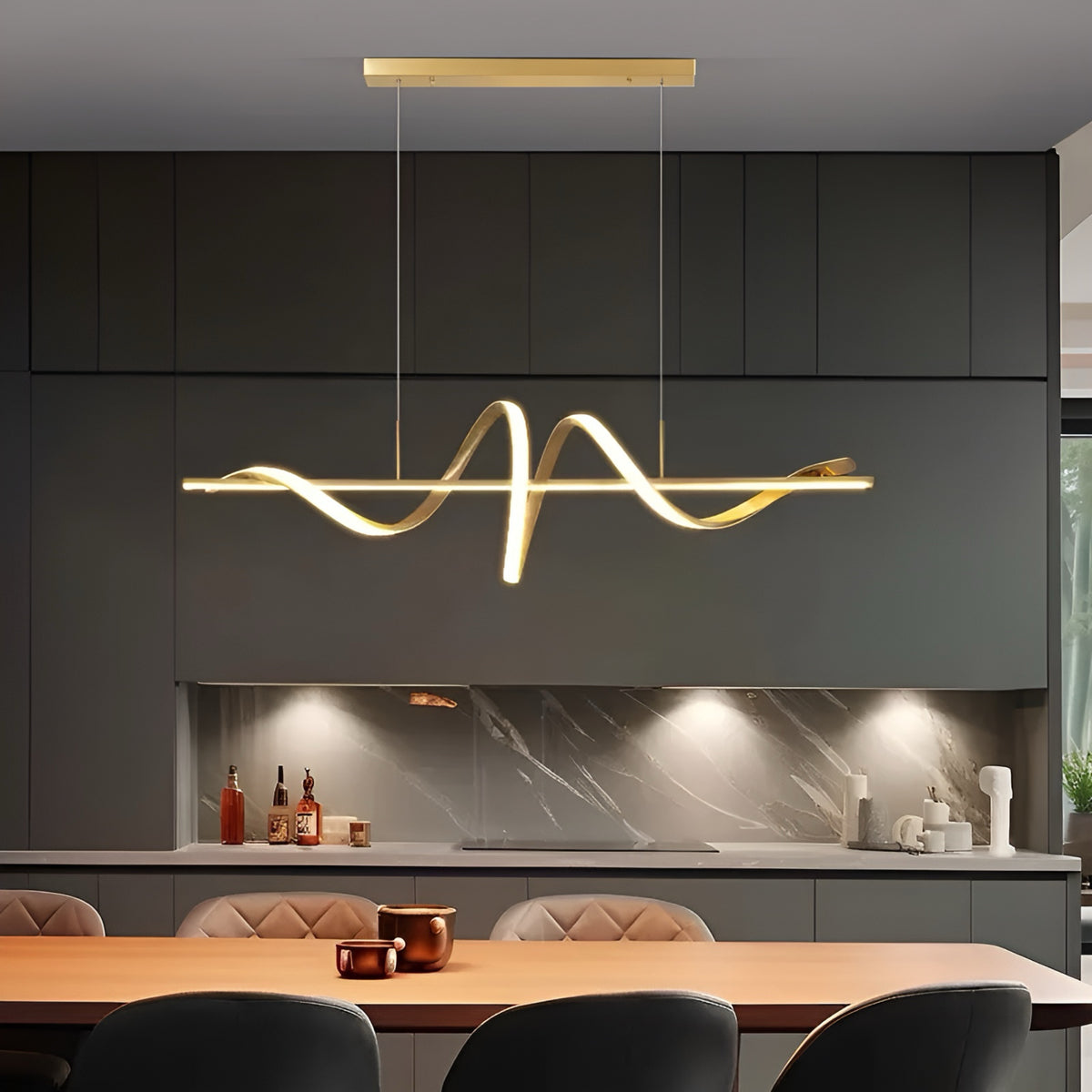 Люстра підвісна хвиляста L-100 см / L-120 см Gold Curly Gemo Wave 231118-100002850