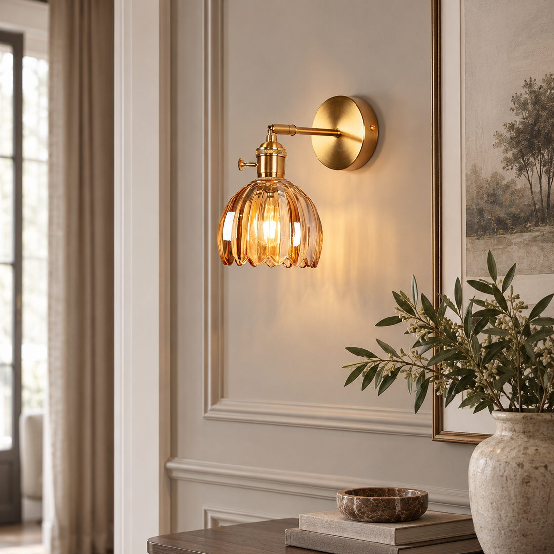 Настінний світильник бурштиновий D-12 cm E27 Amber+Gold Colour 260933-100008919