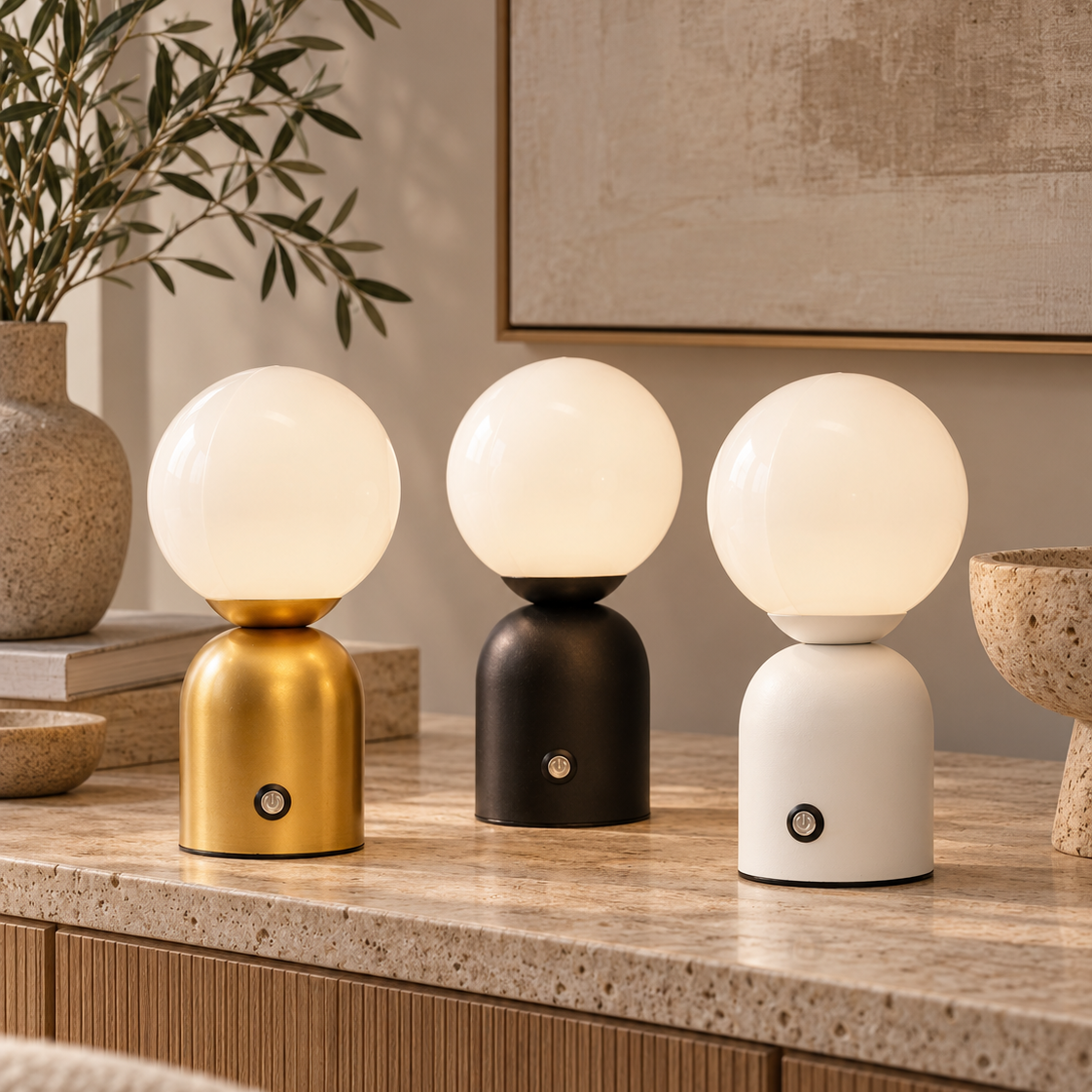 Акумуляторна настільна лампа золота сенсорна H-22 cm Led 3000K-6000K Gold Bollo 261031-100009089