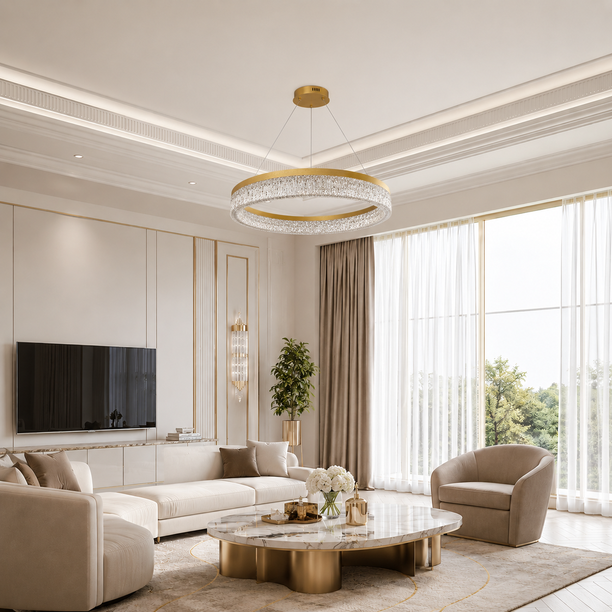 Підвісні люстри золоті D-60 cm / D-80 cm Led 100W Gold Ice 250819-100005878