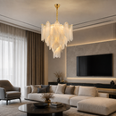 Люстра підвісна з плафоном-пір'їнами D - 60 cm / 80 cm / 100 cm E14 Gold + White Feather 260858-100008733