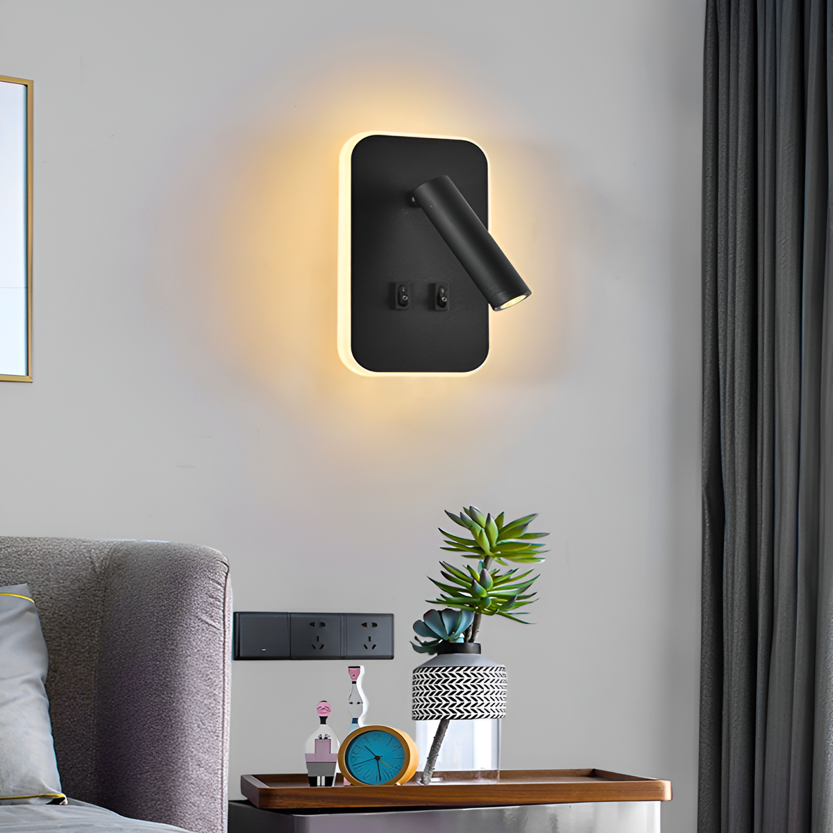 Бра з вимикачем на корпусі Bun tune rectangle 10W L-14 cm 4000К Black 250476-100004342