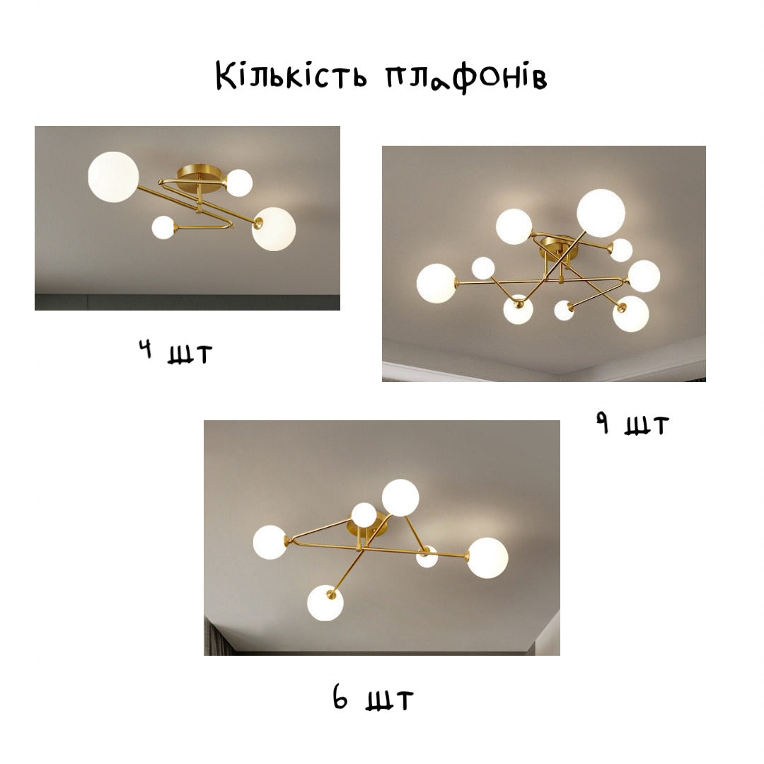 Люстра золота з білими плафонами H-26 cm lamp 4 / 6 / 9 Gold Cherry 231258-100002878