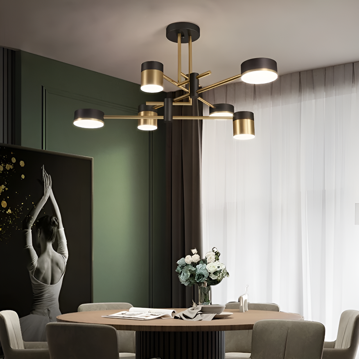 Люстра чорна з золотом Супутник H-37 cm D-60 cm Led 45W Satellite Black+Gold 231258-100002927