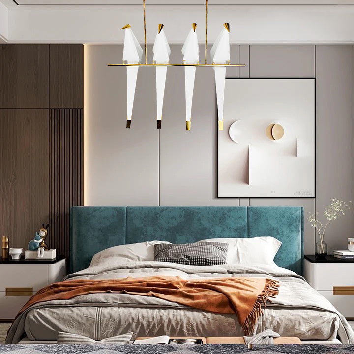 Люстра з пташками H-146 cm L-90 cm Led 38W Gold + White Birds perch 240118-100003002
