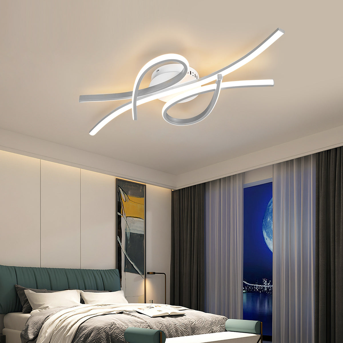 Люстра стельова світлодіодна L-86 см Silver 3000K-6000K W-36 см Н-13 см 102W Wave ceiling 240219-100003087